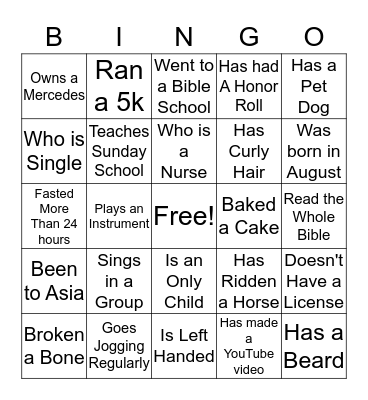 Southeast Youth Camp Bingo Card