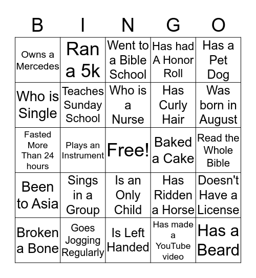 Southeast Youth Camp Bingo Card