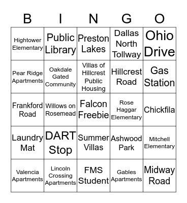 Falcon Bus Bingo Card