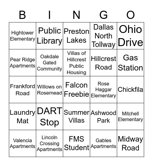 Falcon Bus Bingo Card
