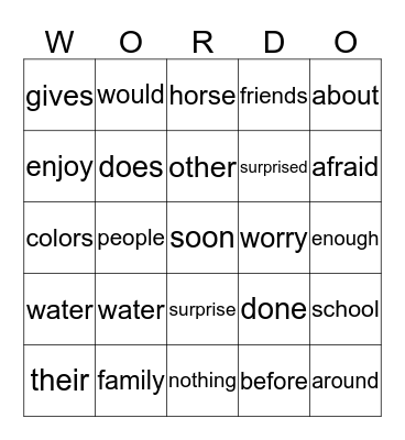100 WORD   CHALLENGE Bingo Card