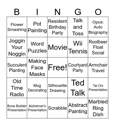 Life Enrichment Bingo Card