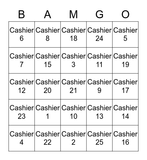 Cashier BAMGO Bingo Card