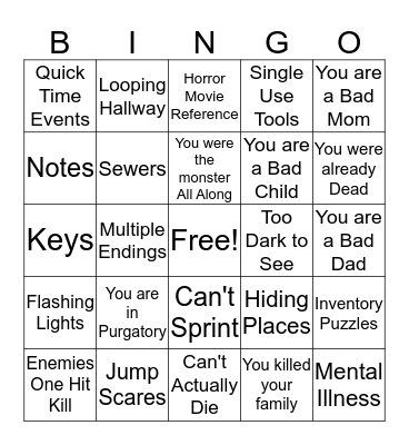 Horror Game Bingo Card