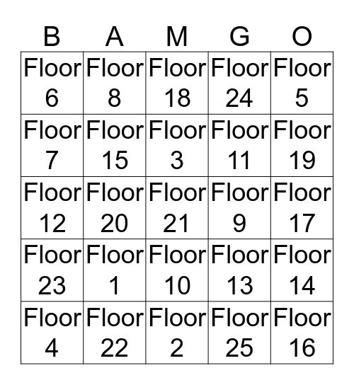 Floor BAMGO Bingo Card