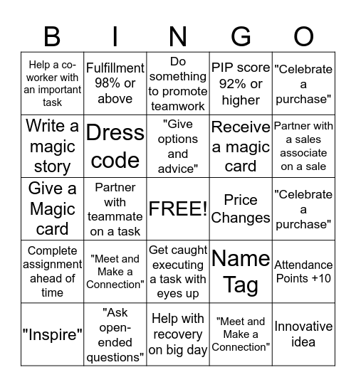 Support Bingo Card