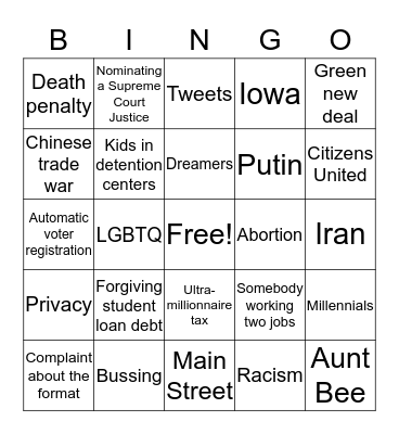 DEMOCRATIC DEBATE BINGO! Bingo Card