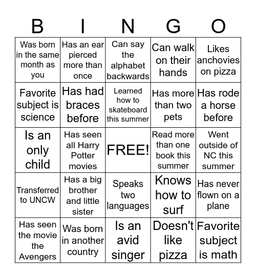 Untitled Bingo Card