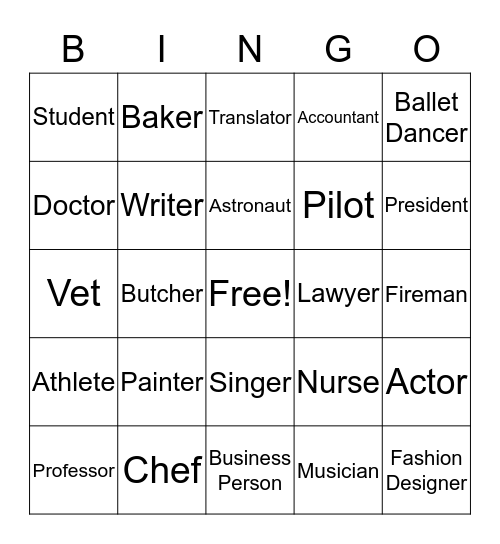 Jobs and Occupations_ Bingo Card