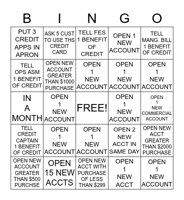 CREDIT BINGO Card