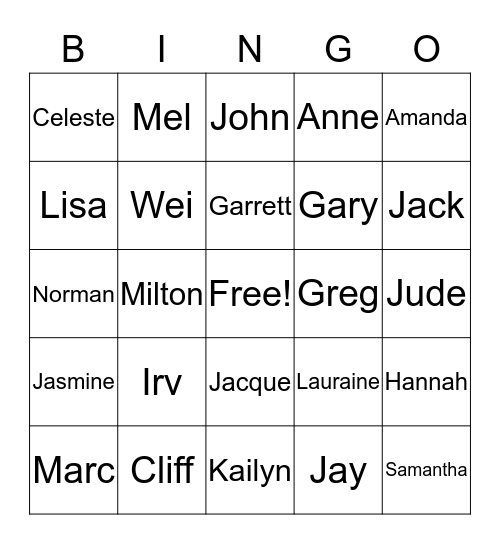 Yeego Bingo Card