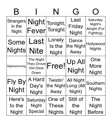 Night Songs Bingo Card