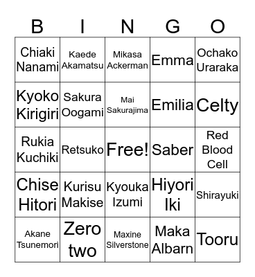 Favorite Anime Ladies Bingo Card