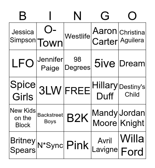 Old school pop Bingo Card