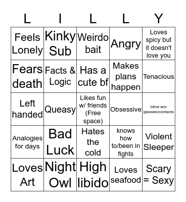 Lilly Bingo Card