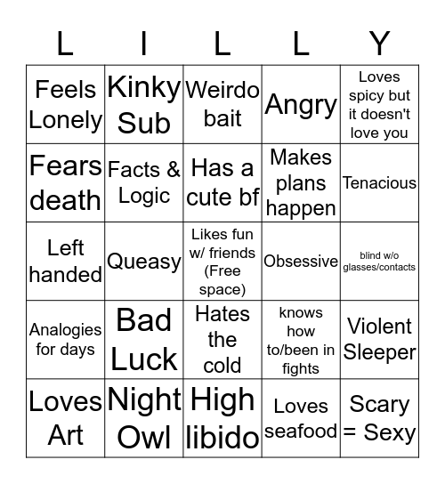 Lilly Bingo Card