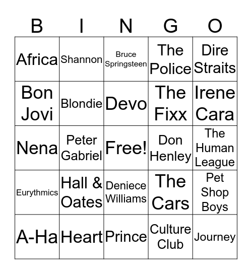 80s #2 Bingo Card