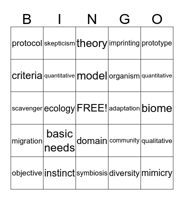 Science Vocabulary Week 1 & 2 Bingo Card