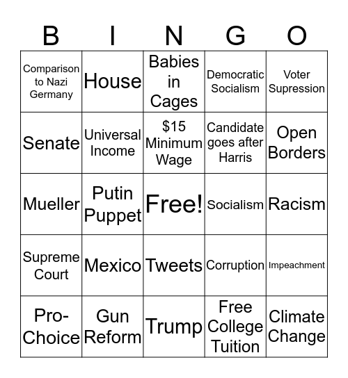 Dems Debate Bingo 2019 Bingo Card