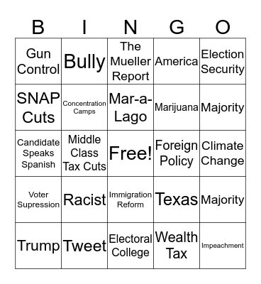 Dems Debate Bingo 2019 Bingo Card