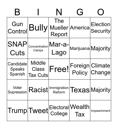 Dems Debate Bingo 2019 Bingo Card