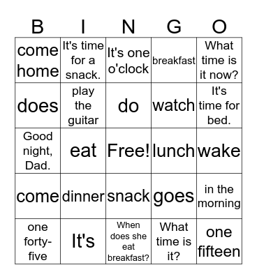 Lesson 7  Bingo Card