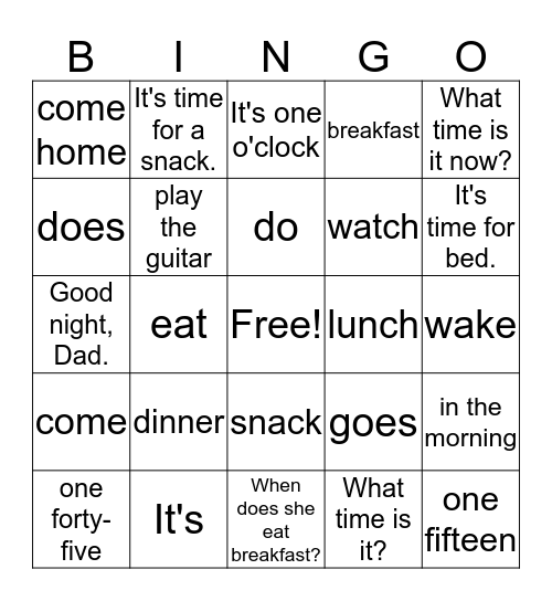 Lesson 7  Bingo Card
