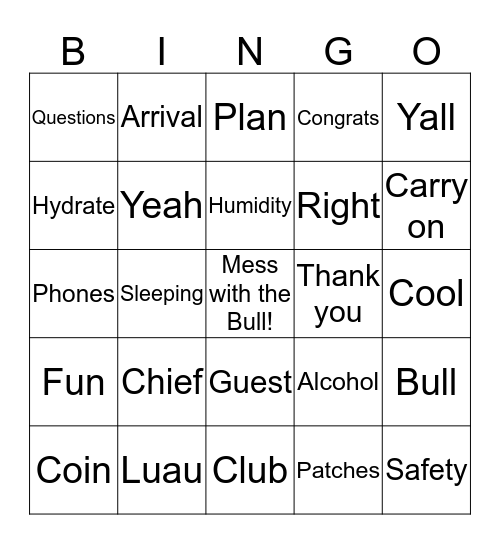 CC Call Bingo Card