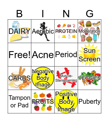 Girls Health Ed Bingo Card