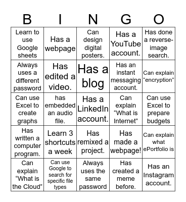 Now - Digital Literacy Habits Knowledge Bingo Card