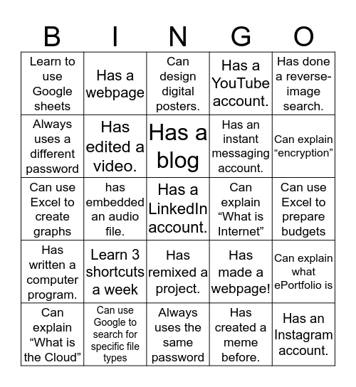 Now - Digital Literacy Habits Knowledge Bingo Card
