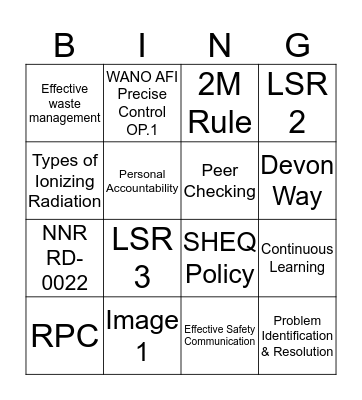 SAFETY BINGO Card