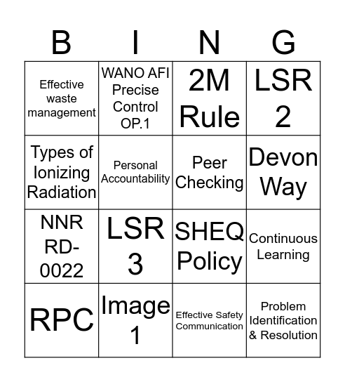 SAFETY BINGO Card