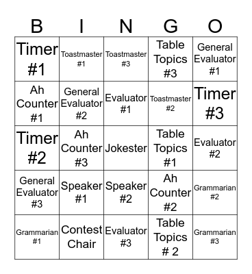 SOAR Toastmasters Bingo Card