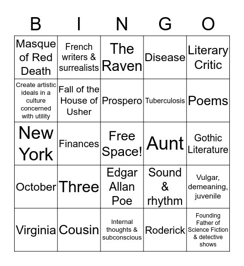 Poe Bingo Card