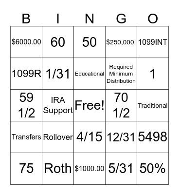 IRA BINGO Card