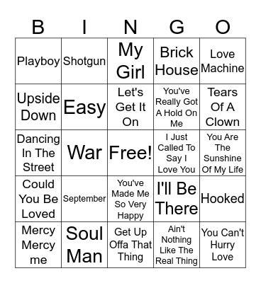 Motown Hits Bingo Card
