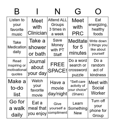 SELF-CARE  Bingo Card