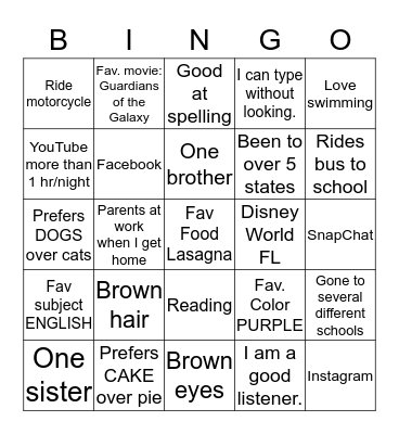 Getting to Know Myself, Others, & Mrs. Surber Bingo Card