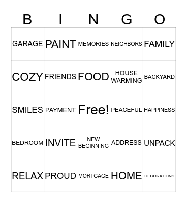 CELEBRATING OUR NEW HOME Bingo Card