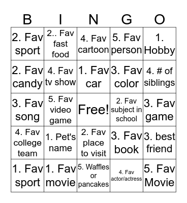 Back to School Bingo Card