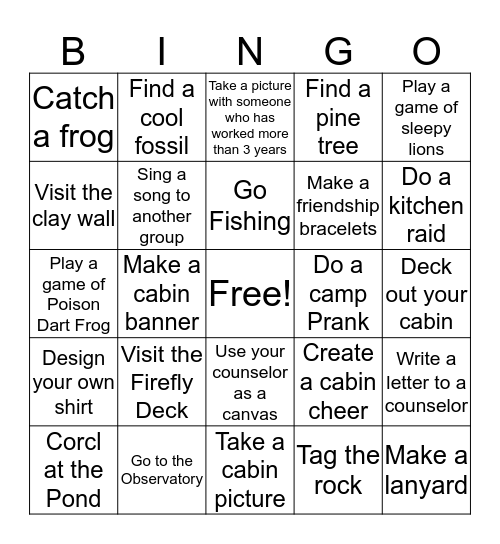 Camp Joy Bingo Card