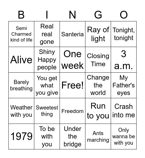 90s Indie Bingo Card