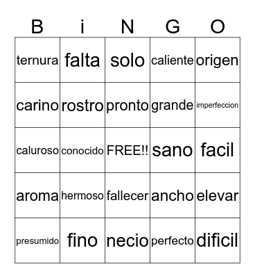 Loteria con los sinónimos Bingo Card