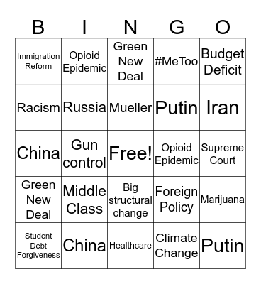 Debate Watch Party Bingo Card