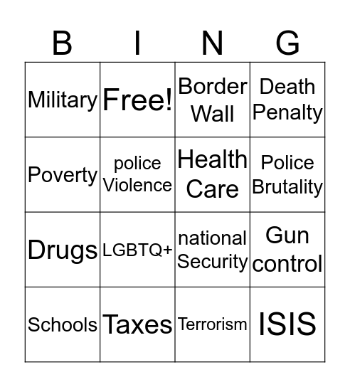 Democratic Presidential Debate Bingo Card