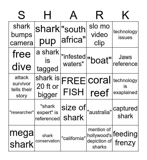 SHARK WEEK Bingo Card