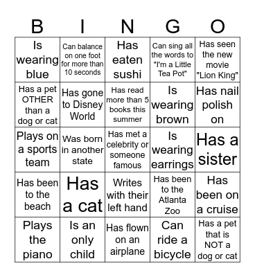 Bingo: Find a Friend who... Bingo Card
