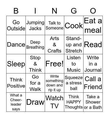 Coping Skills Bingo Card