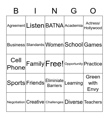 PROGRESS  Bingo Card